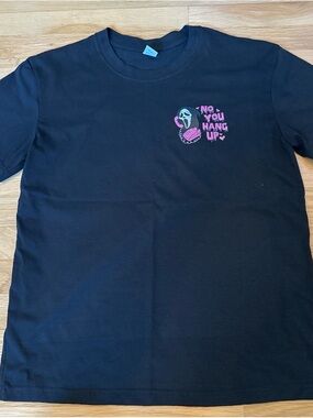 Black Short Sleeve Tee with Pink Retro Phone Graphic